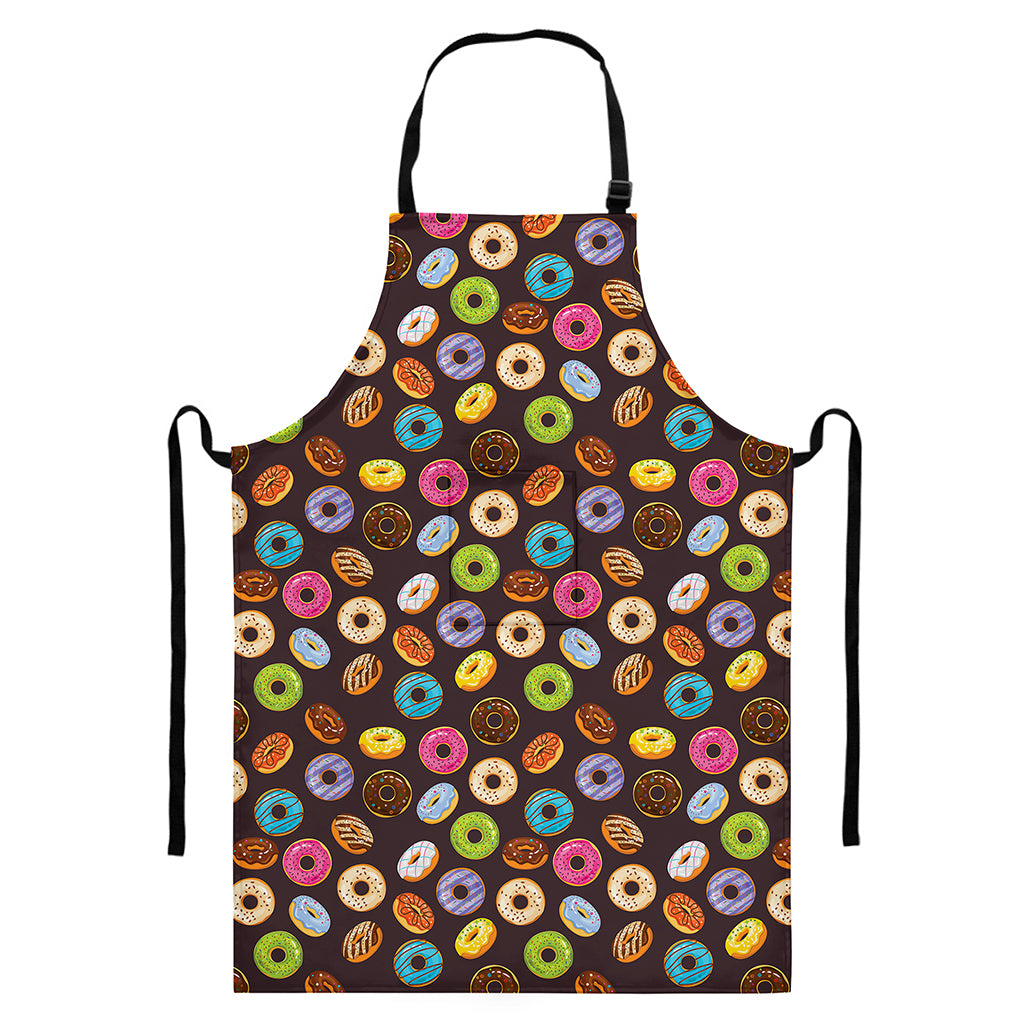 Colorful Donut Pattern Print Bib Apron With Pocket