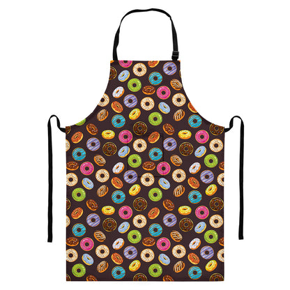 Colorful Donut Pattern Print Bib Apron With Pocket