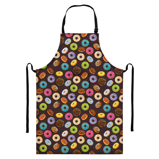 Colorful Donut Pattern Print Bib Apron With Pocket