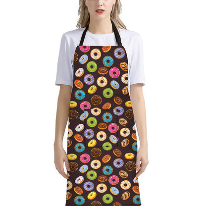 Colorful Donut Pattern Print Bib Apron With Pocket