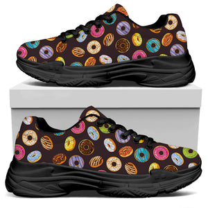 Colorful Donut Pattern Print Black Chunky Shoes