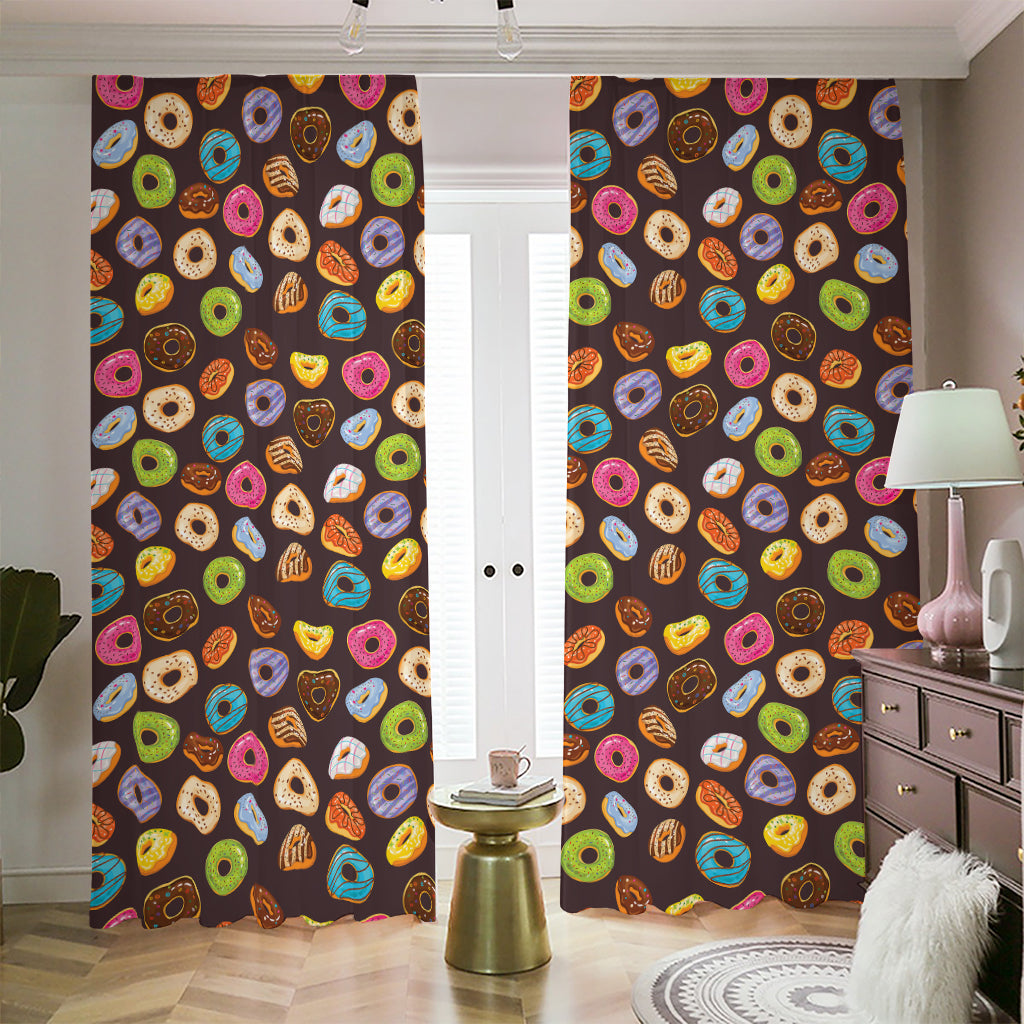 Colorful Donut Pattern Print Blackout Pencil Pleat Curtains