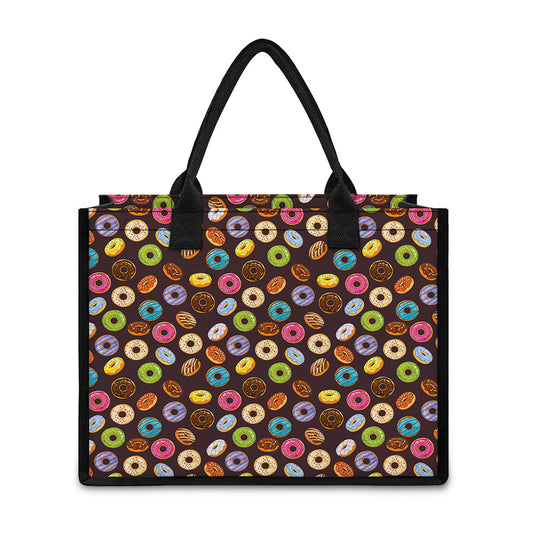 Colorful Donut Pattern Print Canvas Tote Bag
