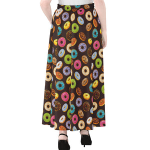 Colorful Donut Pattern Print Chiffon Maxi Skirt