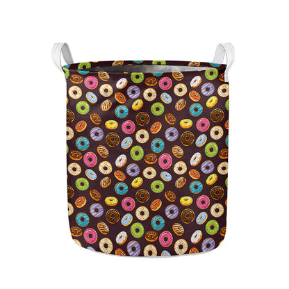 Colorful Donut Pattern Print Collapsible Laundry Basket