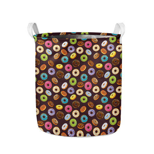 Colorful Donut Pattern Print Collapsible Laundry Basket