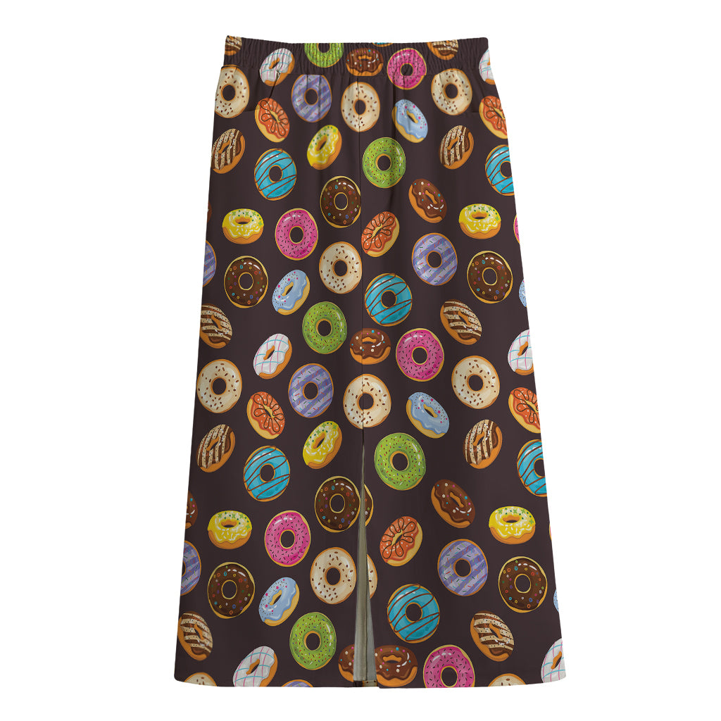 Colorful Donut Pattern Print Cotton Front Slit Maxi Skirt