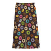 Colorful Donut Pattern Print Cotton Front Slit Maxi Skirt