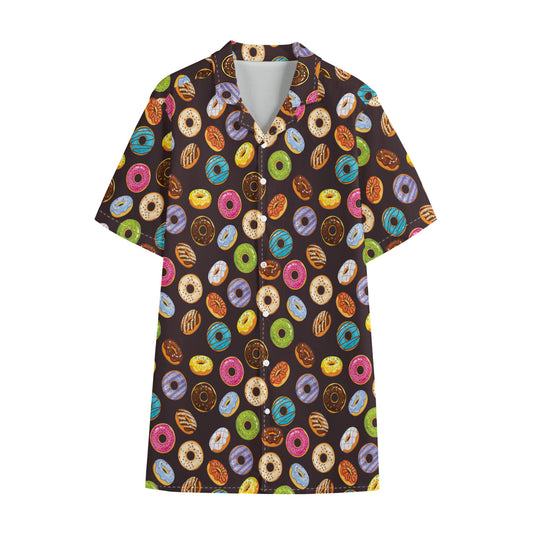 Colorful Donut Pattern Print Cotton Hawaiian Shirt