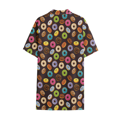 Colorful Donut Pattern Print Cotton Hawaiian Shirt