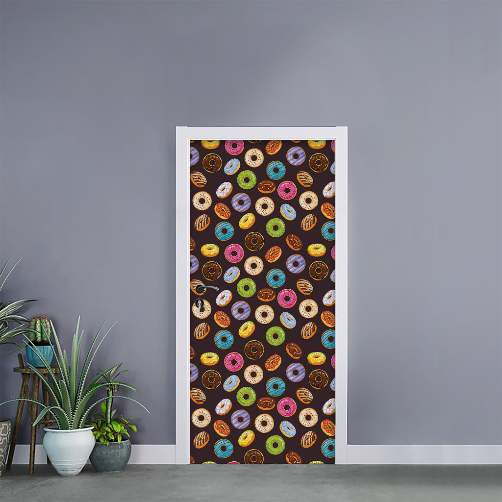 Colorful Donut Pattern Print Door Sticker