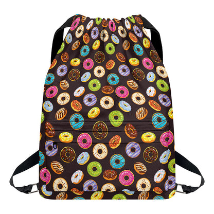 Colorful Donut Pattern Print Drawstring Backpack