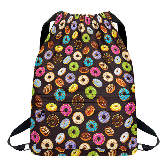 Colorful Donut Pattern Print Drawstring Backpack
