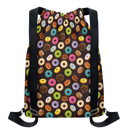 Colorful Donut Pattern Print Drawstring Backpack