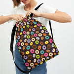 Colorful Donut Pattern Print Drawstring Backpack