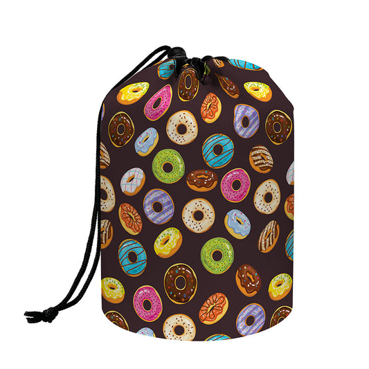 Colorful Donut Pattern Print Drawstring Makeup Bag