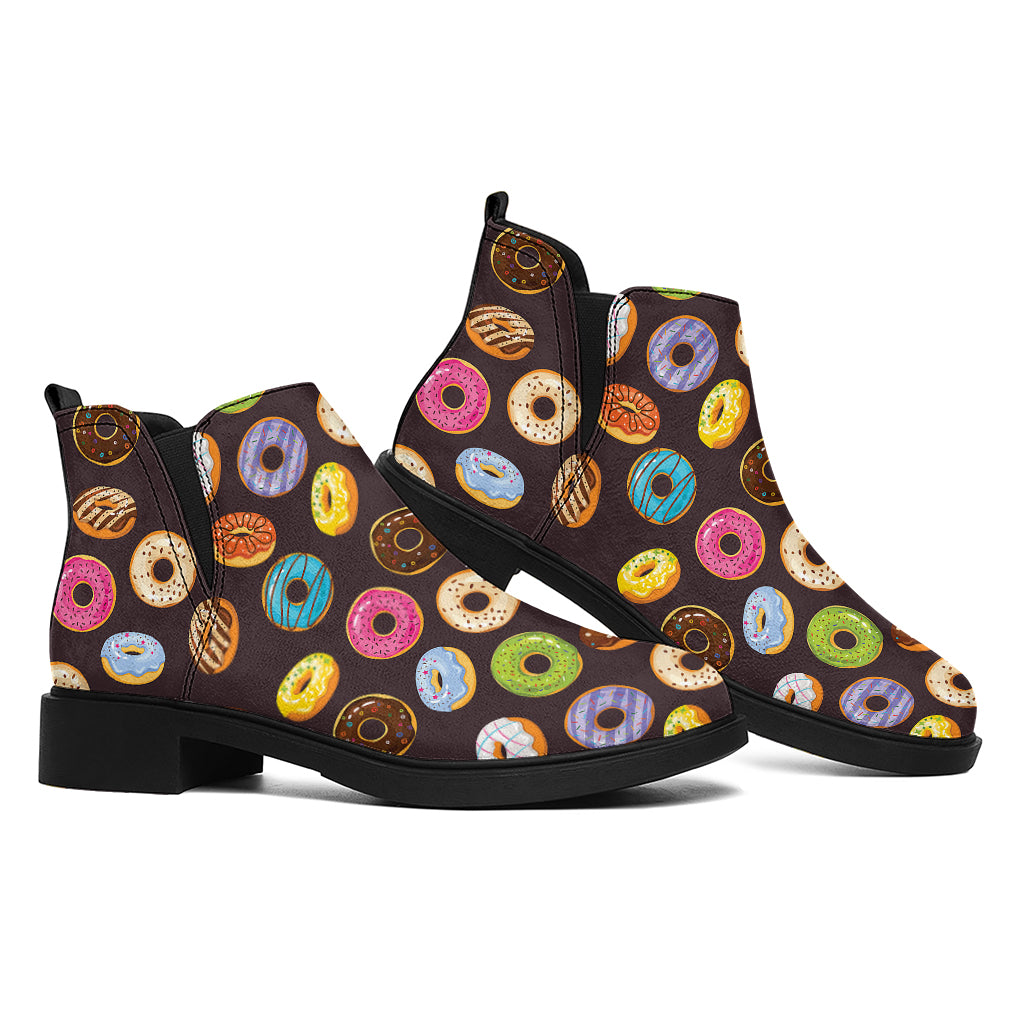 Colorful Donut Pattern Print Flat Ankle Boots