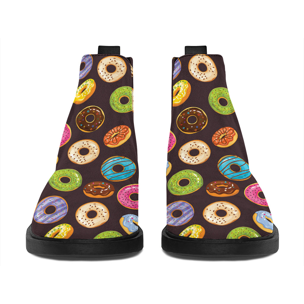 Colorful Donut Pattern Print Flat Ankle Boots