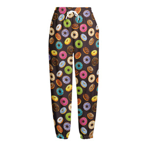 Colorful Donut Pattern Print Fleece Lined Knit Pants