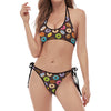 Colorful Donut Pattern Print Halter Scoop Tie Side Bikini