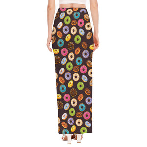 Colorful Donut Pattern Print High Slit Maxi Skirt