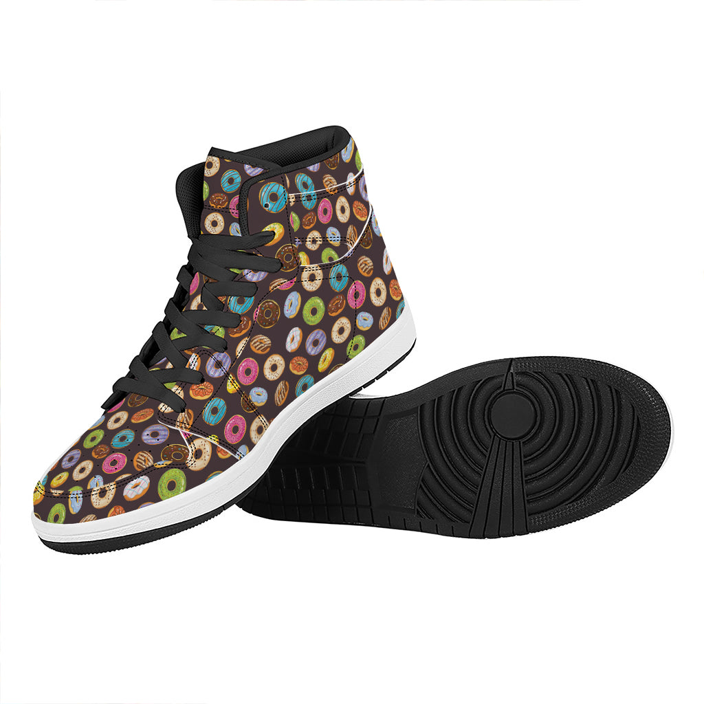 Colorful Donut Pattern Print High Top Leather Sneakers