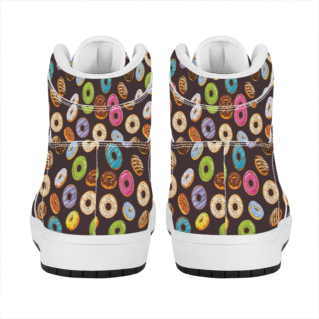 Colorful Donut Pattern Print High Top Leather Sneakers