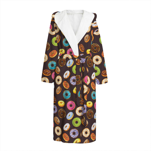 Colorful Donut Pattern Print Hooded Bathrobe