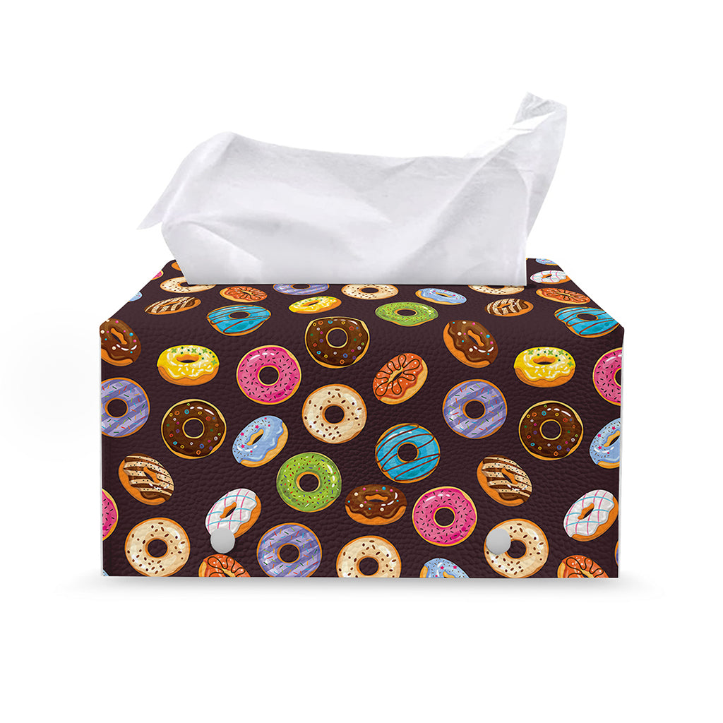Colorful Donut Pattern Print Leather Tissue Box Cover