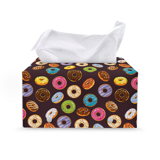 Colorful Donut Pattern Print Leather Tissue Box Cover