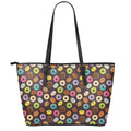 Colorful Donut Pattern Print Leather Tote Bag With Zipper