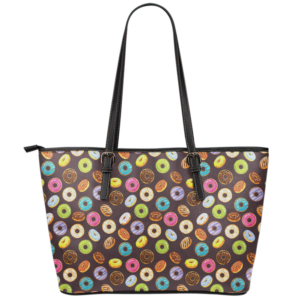 Colorful Donut Pattern Print Leather Tote Bag