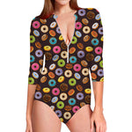 Colorful Donut Pattern Print Long Sleeve Swimsuit