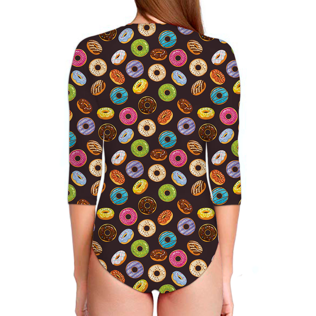 Colorful Donut Pattern Print Long Sleeve Swimsuit