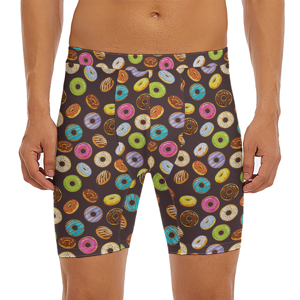 Colorful Donut Pattern Print Men's Long Boxer Briefs