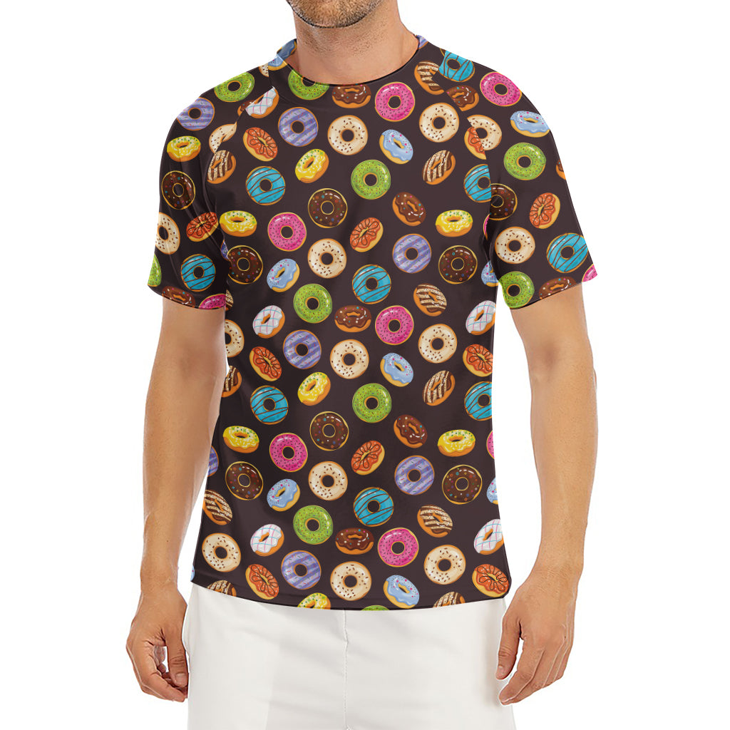 Colorful Donut Pattern Print Men's Short Sleeve Rash Guard