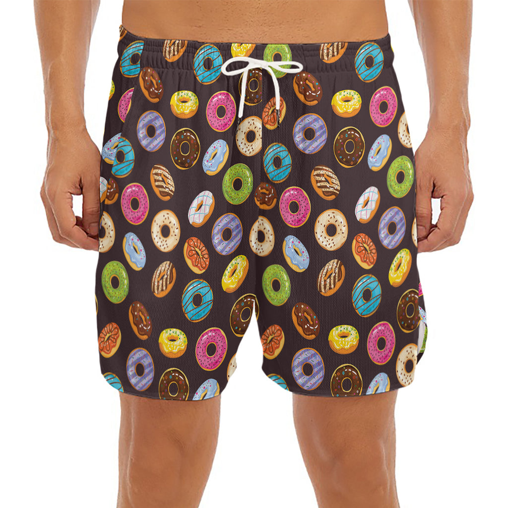 Colorful Donut Pattern Print Men's Split Running Shorts