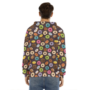 Colorful Donut Pattern Print Men's Velvet Pullover Hoodie