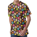 Colorful Donut Pattern Print Men's Velvet T-Shirt