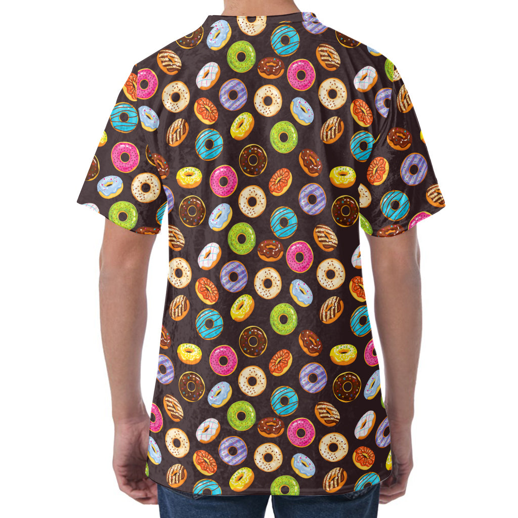 Colorful Donut Pattern Print Men's Velvet T-Shirt