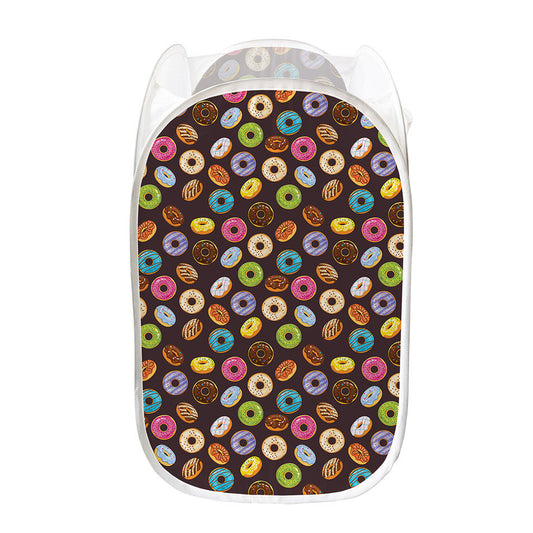 Colorful Donut Pattern Print Mesh Laundry Hamper