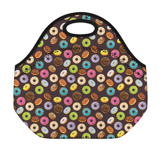 Colorful Donut Pattern Print Neoprene Lunch Bag