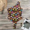 Colorful Donut Pattern Print One Shoulder Bodysuit