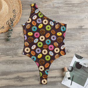 Colorful Donut Pattern Print One Shoulder Bodysuit