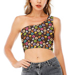 Colorful Donut Pattern Print One Shoulder Crop Top