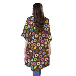 Colorful Donut Pattern Print Open Front Beach Cover Up