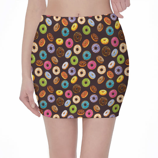 Colorful Donut Pattern Print Pencil Mini Skirt