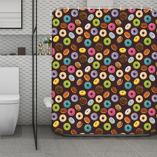 Colorful Donut Pattern Print Polyester Shower Curtain