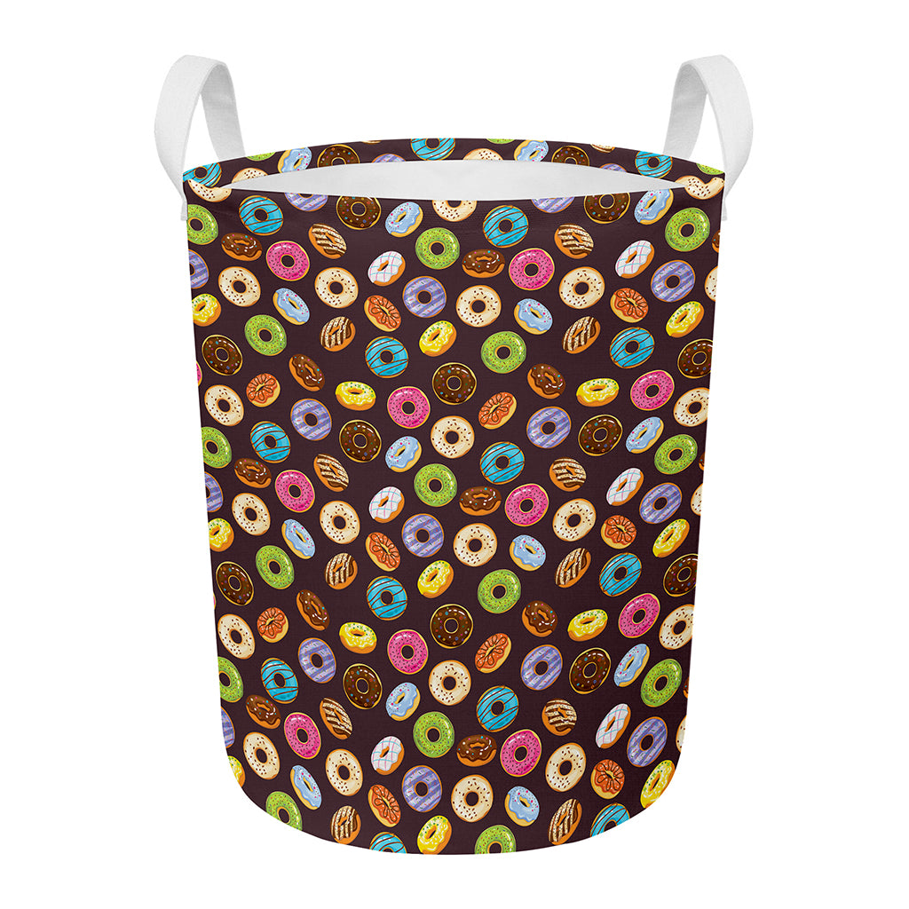 Colorful Donut Pattern Print Round Laundry Basket