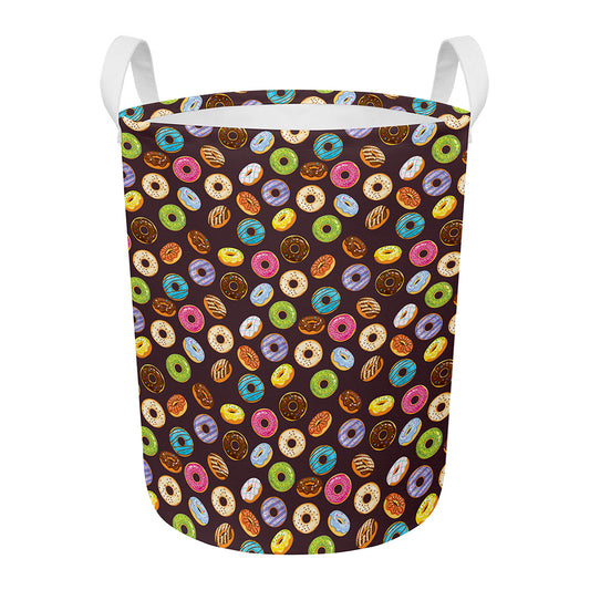 Colorful Donut Pattern Print Round Laundry Basket
